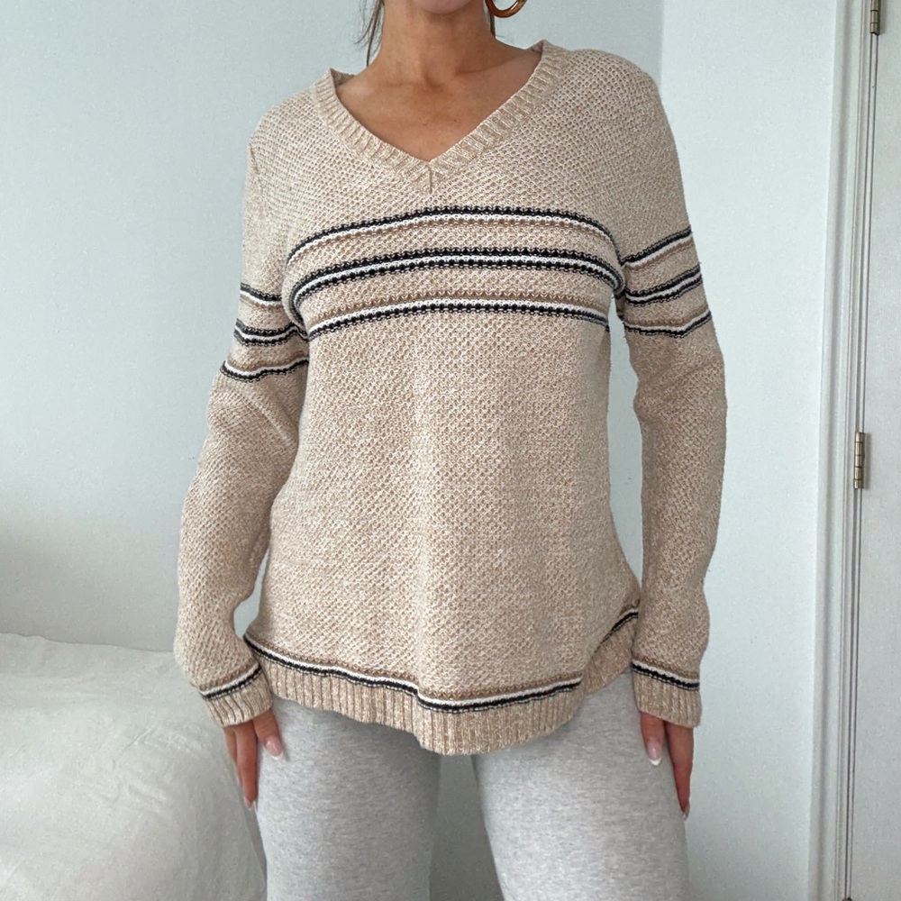 90s Boyfriend Tan V Neck Sweater